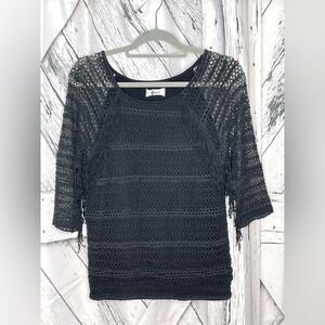 Nightcap by Carisa Rene Long Sleeve Lace Fringed Top Black Size S